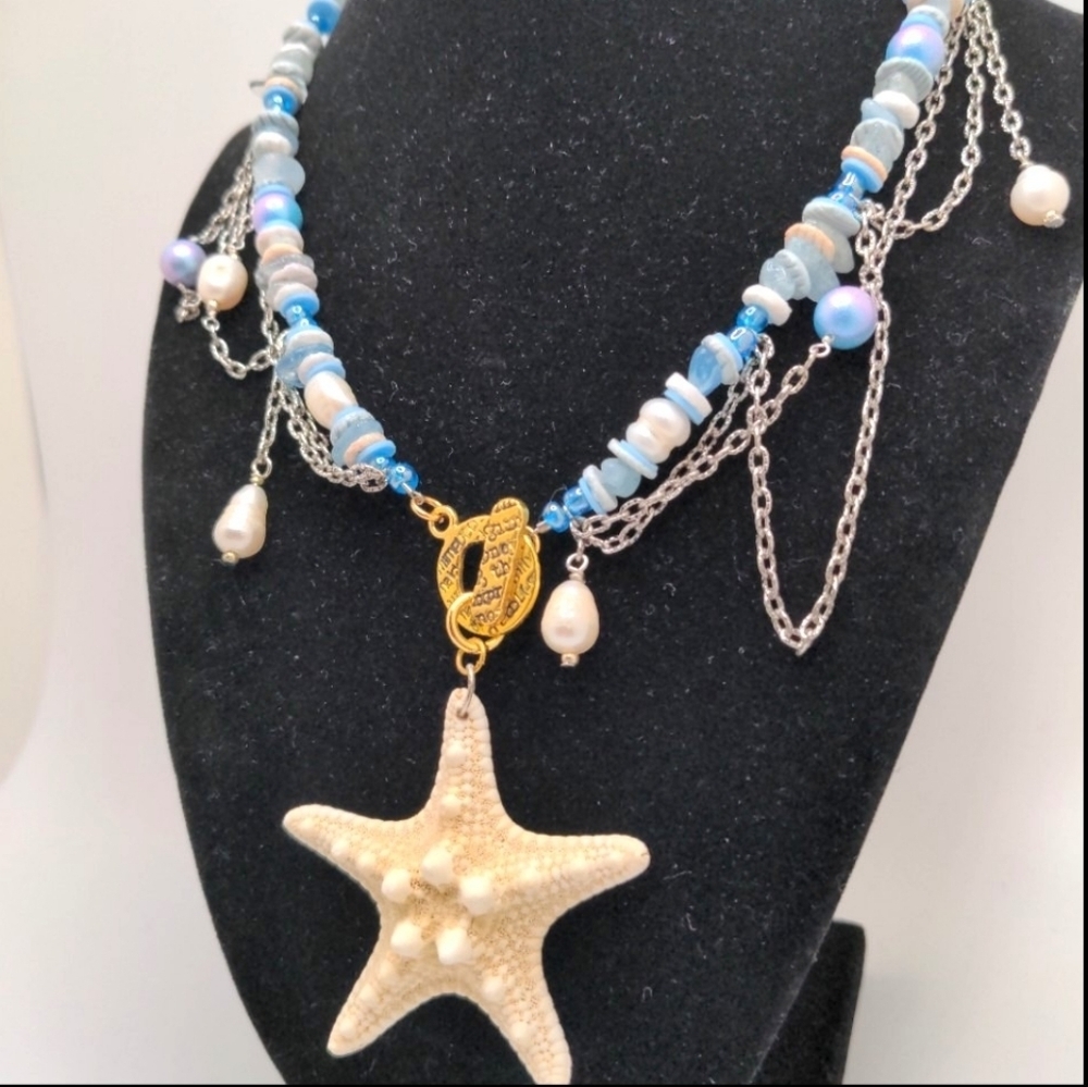 381MIDALANE Genuine Baroque Pearl Aquamarine Necklace